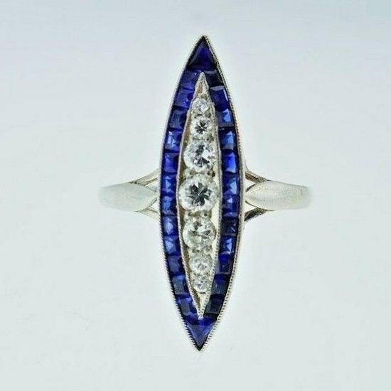 VINTAGE Platinum, Diamond & Sapphire Navette Ring
