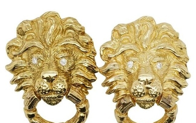 Van Cleef Style 18k Gold and Diamond Lion Earrings
