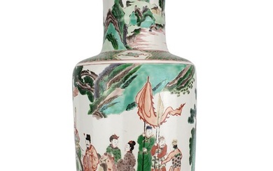 Vase - Porcelain - China - Qing Dynasty (1644-1912) - Exquisite Large Chinese Famille Verte Rouleau Vase