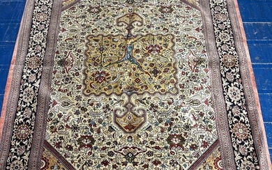 Very Fine Hand Knotted Signed Persian Silk Qum Rug 4x6