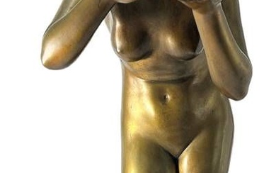 Victor Heinrich SEIFERT (1870-1953) "La buveuse", grand bronze sur socle en marbre, H- env. 70...