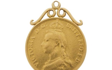 Victoria, a gold five pounds sovereign coin pendant