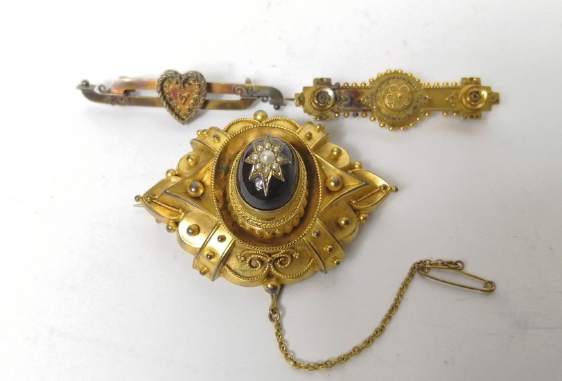 Victorian gold brooch with pearl set garnet and two others '...