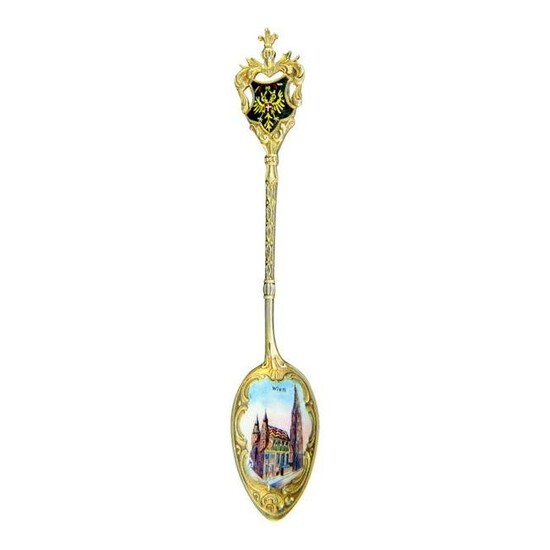 Vienna Austria Enameled Bowl Silver Souvenir Spoon
