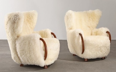 Viggo Boesen (attr.), 2 x high-back Lounge Chairs