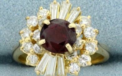 Vintage 2ct TW Natural Ruby and Diamond Ring in 18K Yellow Gold