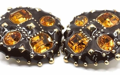 Vintage LANDAU Crystal Clip On Statement Earrings