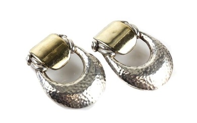 Vtg Large Gilt Sterling Silver 925 Clip On Earrings Hand hammered design