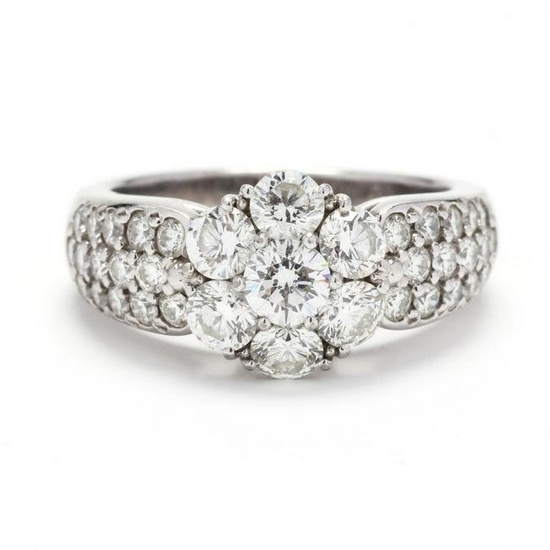 White Gold and Diamond Cluster Ring