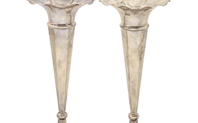World War One. A pair of George V silver vases, on hexagonal...