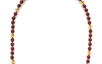 YELLOW GOLD AND CARNELIAN BEAD NECKLACE