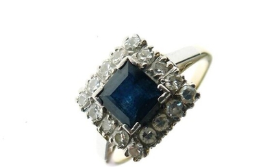 Yellow metal, platinum, diamond and sapphire dress ring, with...