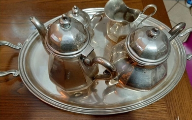 milk coffee tea service (5) - .800 silver - Italy - First half 19th century