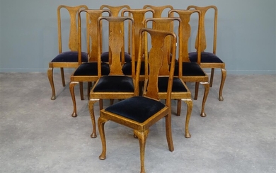 (-), set van 10 eiken stoelen met hoge...
