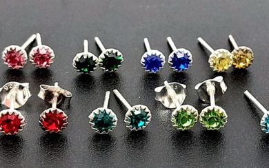 10 X PAIRS OF STERLING SILVER STONE SET STUD...