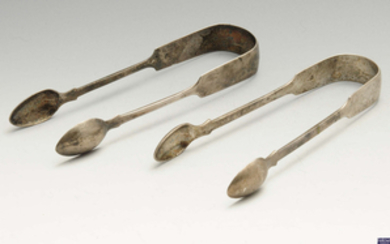 A selection of flatware to include a pair of early Victorian silver sugar tongs, etc.