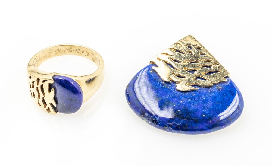 14 kt gold Jewelry set with lapis lazuli...