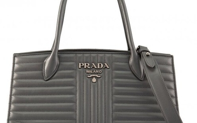 Prada Gray Diagramme Quilted Soft Calfskin Leath