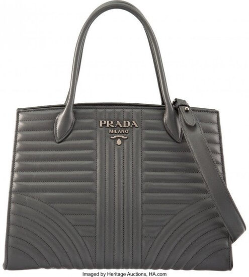 Prada Gray Diagramme Quilted Soft Calfskin Leath