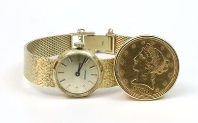 14K GOLD COIN COVERED BRACELET WATCH