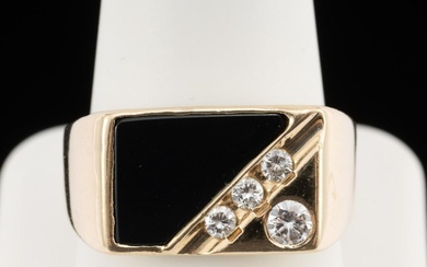 14K Gold, Onyx and Diamond Ring