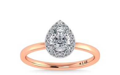 14K Rose Gold Lab Grown Diamond 1 3/4 Ct.Tw. Plain Shank Pear Shape Halo Engagement Ring