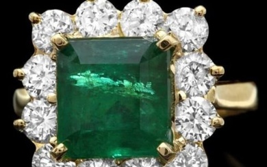 14K Yellow Gold 3.92ct Emerald and 1.98ct Diamond Ring