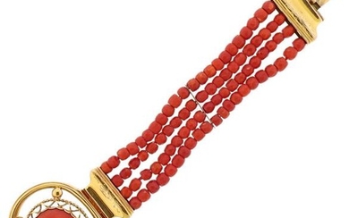 14k Gold Coral Multi Strand Bracelet