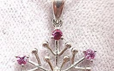 14k Gold Pink Genuine Natural Sapphire Snowflake Pendant