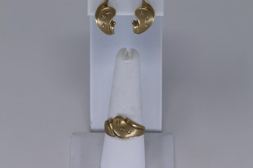 14k Yellow Gold Diamond Set Ring,Earring
