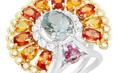 14k Yellow & White Gold 2.05ct Aquamarine 6.40ct Sapphire 0.97ct Diamond Ring