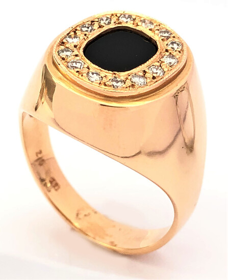 14k rose gold ring9.70 gr, for men, black onyx...