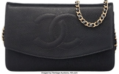 16030: Chanel Black Caviar Leather Timeless Wallet on C
