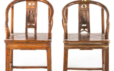 Pair Chinese elmwood chairs