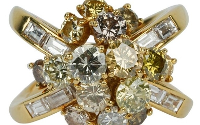 18 KARAT YELLOW GOLD & MULTI-COLOR DIAMOND RING
