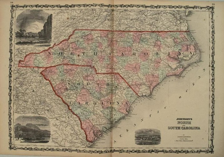 1862 Johnson Map of North and South Carolina