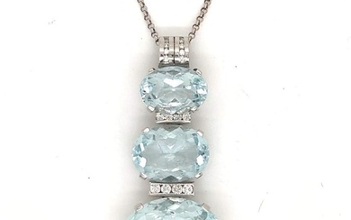 18K White Gold CISGEM Certified Aquamarine & Diamond Necklace
