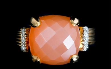 18K Yellow Gold Pink Quartz & Diamond Ring