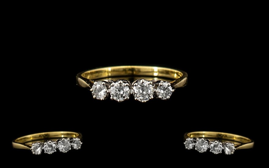 18ct Gold - Attractive 4 Stone Diamond Set Ring, The 4 Round...