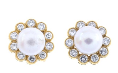 18ct gold cultured pearl & diamond cluster earrings