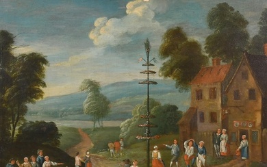 18th Century Dutch School. Figures around a Maypole, Oil on ...