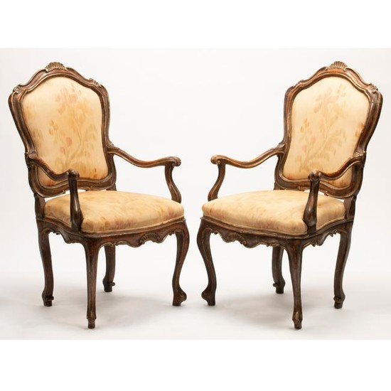 18th Century Venetian Upholstered Armchair Pair.