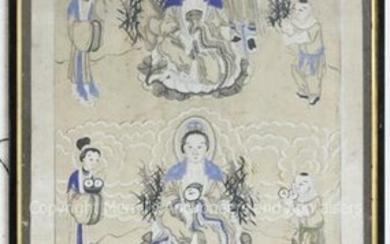 18th c Chinese Watercolor on Paper Scroll