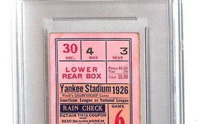 1926 World Series Ticket Game 6 Cardinals @ Yankees PSA 1 68418894