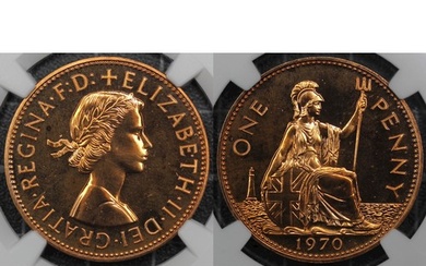1970 Proof Penny, NGC PF67RB, Elizabeth II. The last penny i...