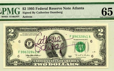 1995 $2 FRN Atlanta GA Signed Actress Catherine Oxenberg FR#1936-F PMG Gem66 EPQ