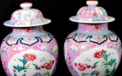 19TH CHINESE FAMILLE ROSE PORCELAIN TEMPLE JARS