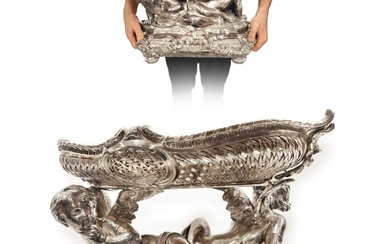 19th C. Monumental French Silver-Plated Figural Centerpiece