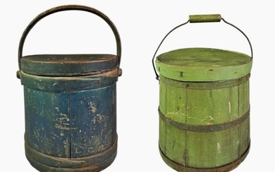 19th C. Painted Wooden Firkin Buckets (2pc)