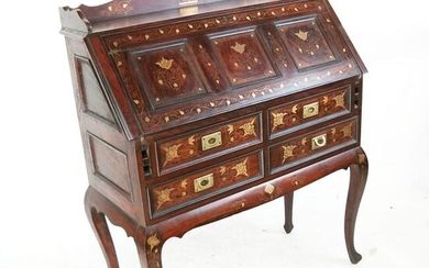 19th C. Rosewood Brass Inlaid Fall Front Desk